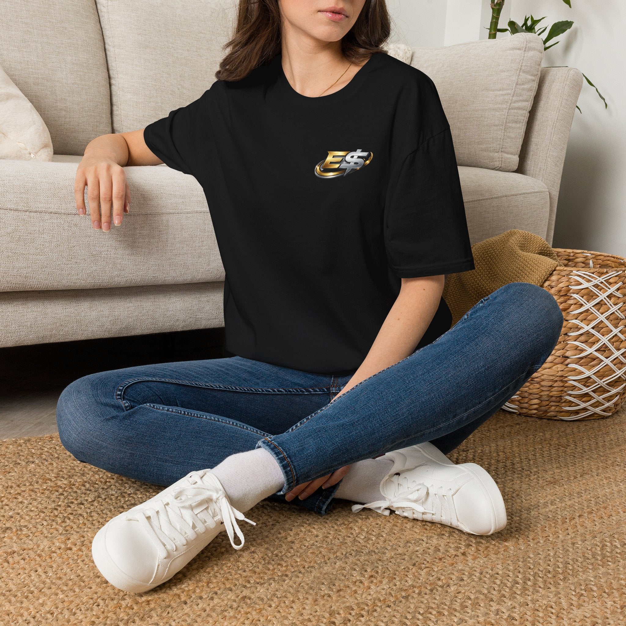 E Money Logo Graphic T‑Shirt — Metallic Gold & Silver Streetwear Tee