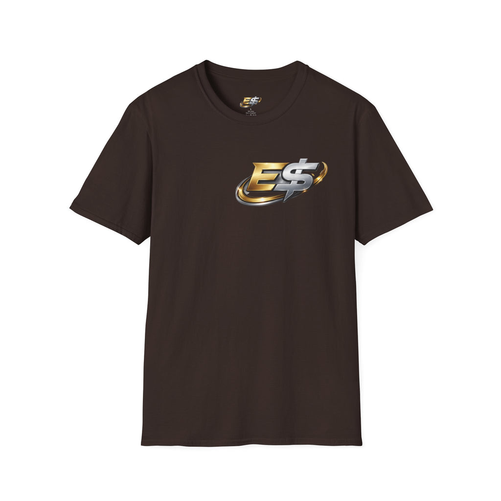 E Money Logo Graphic T‑Shirt — Metallic Gold & Silver Streetwear Tee