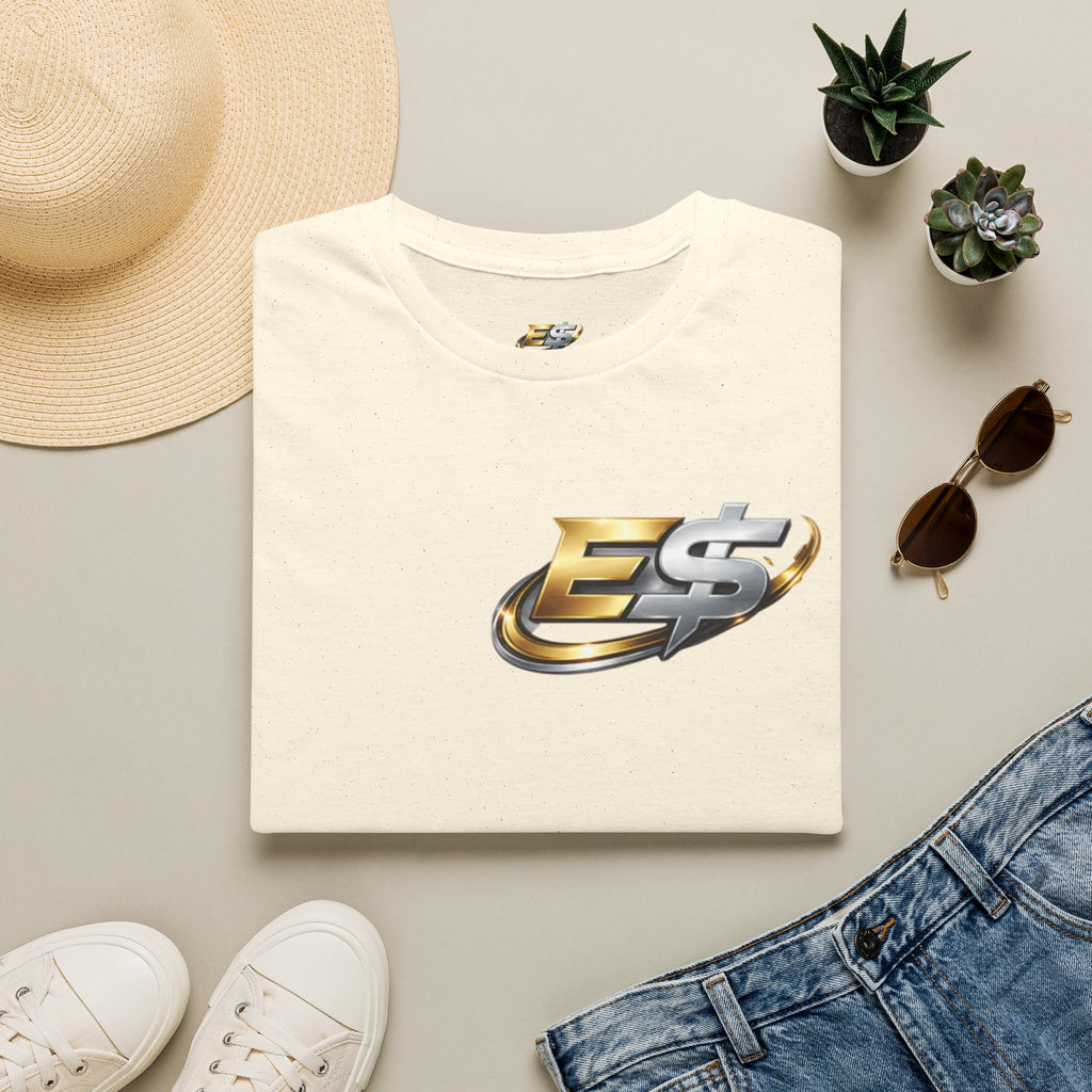 E Money Logo Graphic T‑Shirt — Metallic Gold & Silver Streetwear Tee