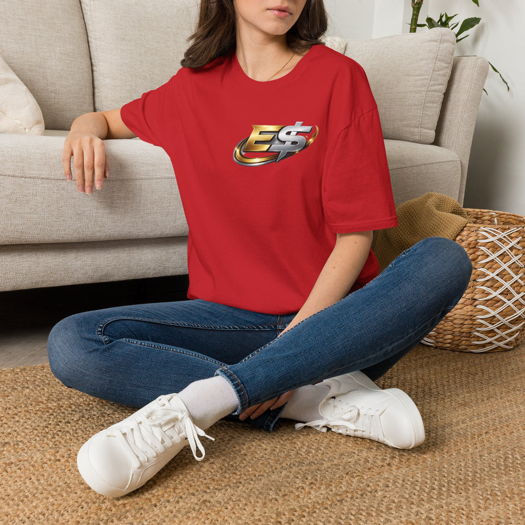 E Money Logo Graphic T‑Shirt — Metallic Gold & Silver Streetwear Tee