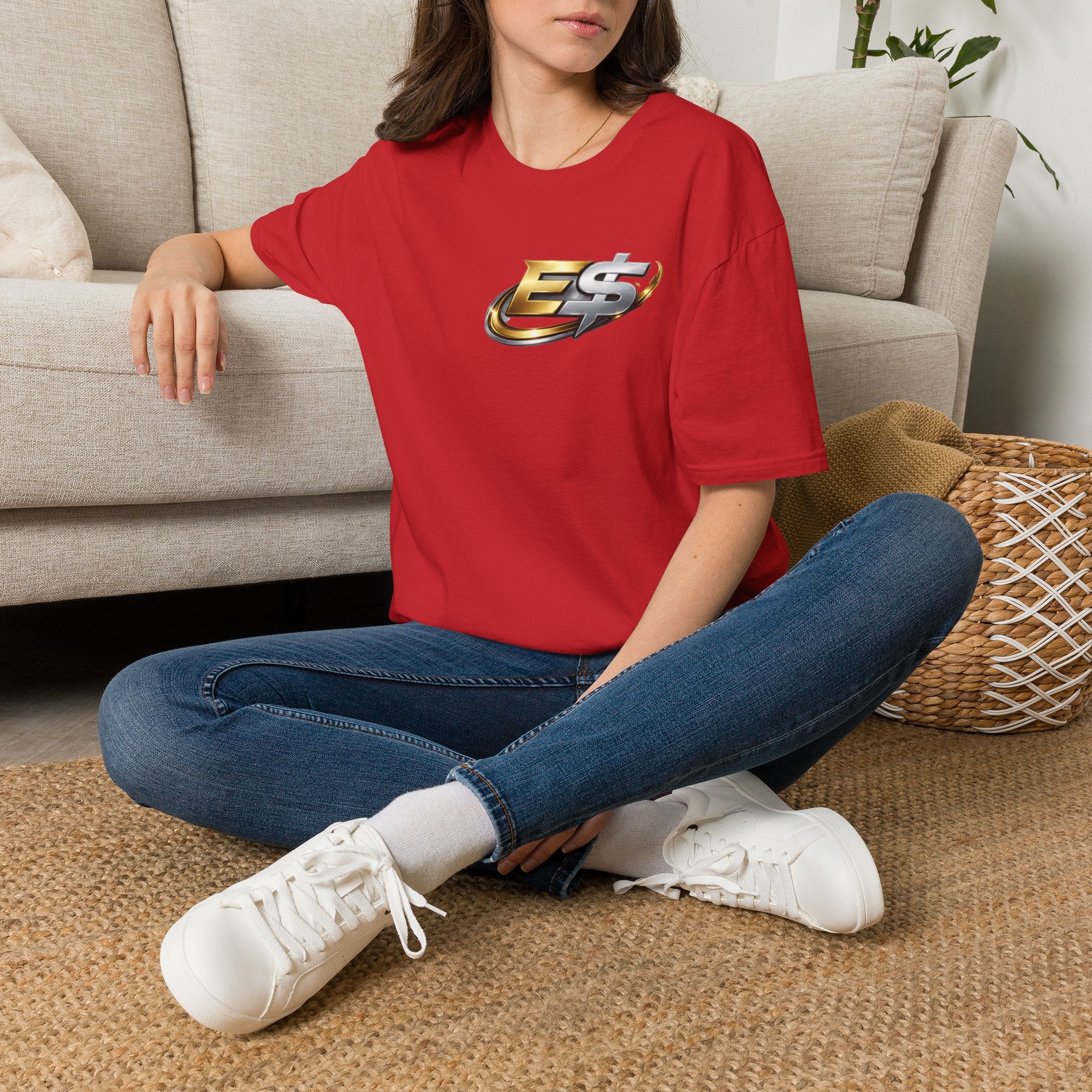 E Money Logo Graphic T‑Shirt — Metallic Gold & Silver Streetwear Tee