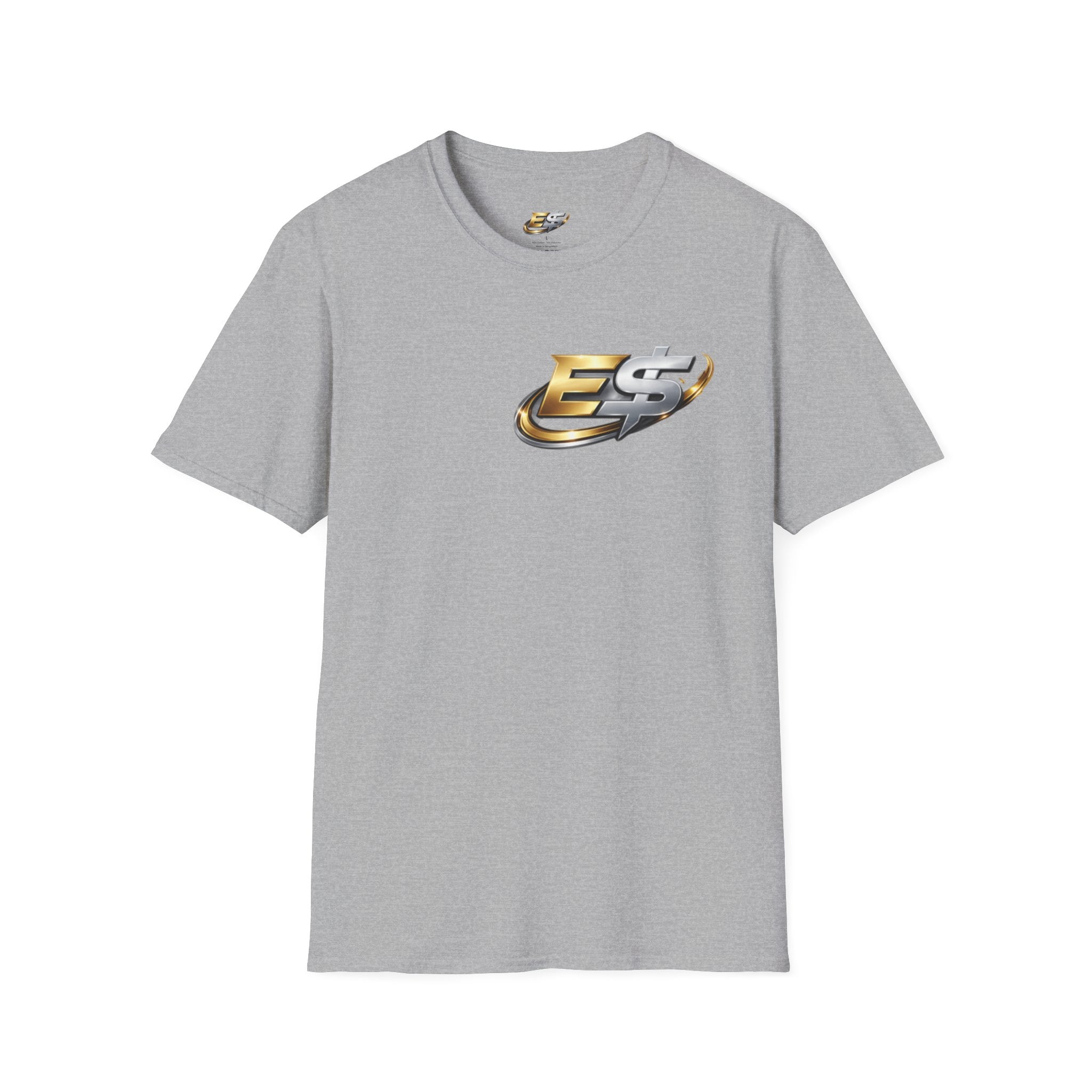 E Money Logo Graphic T‑Shirt — Metallic Gold & Silver Streetwear Tee