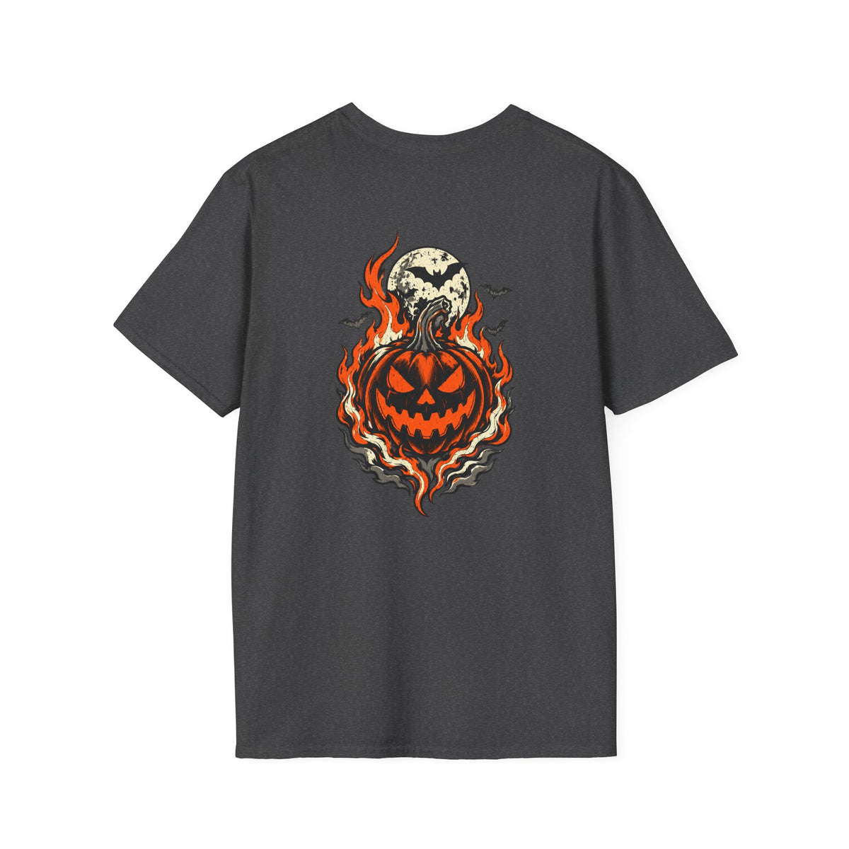 Halloween Jack-O'-Lantern Tee — Flaming Pumpkin with Full Moon Graphic