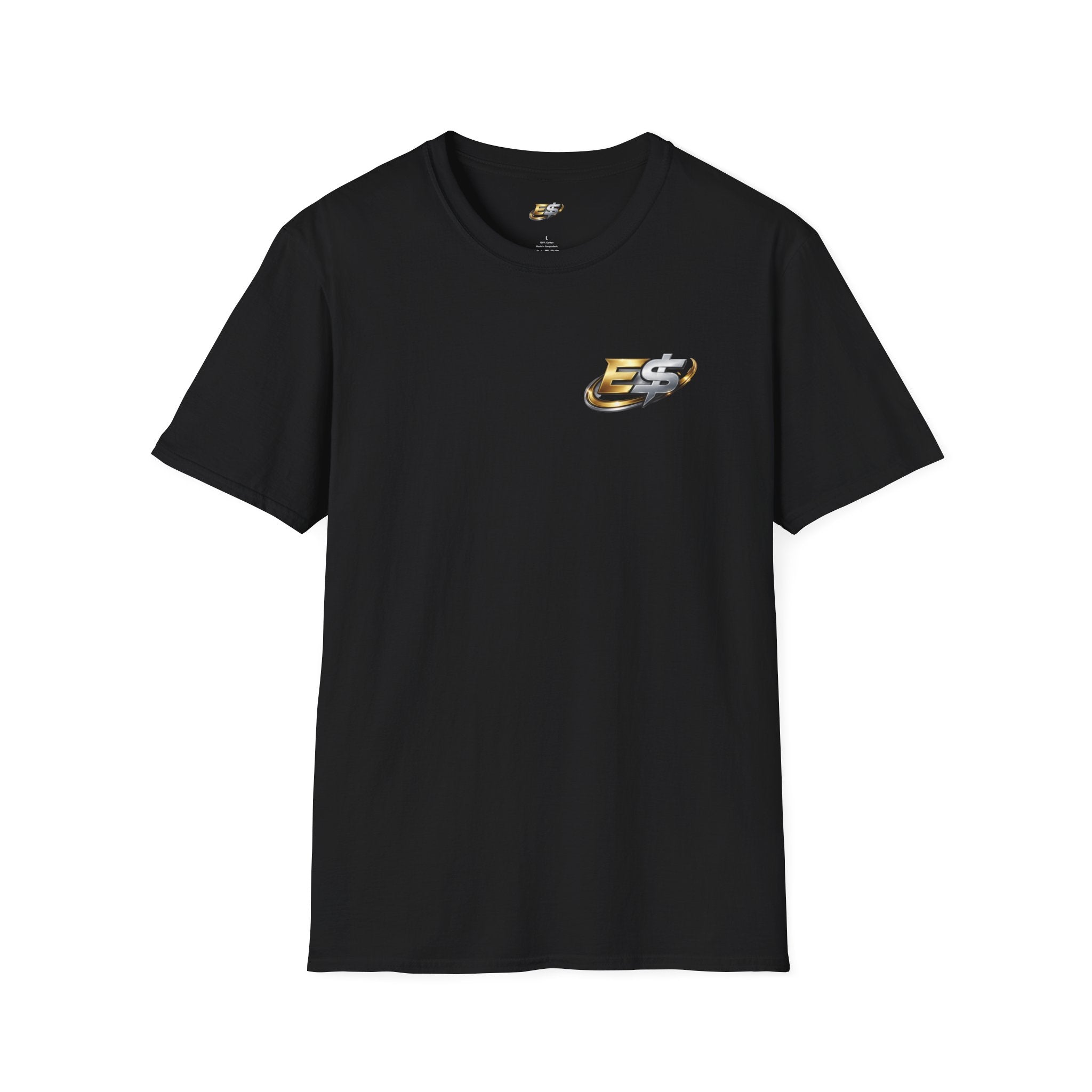 E Money Logo Graphic T‑Shirt — Metallic Gold & Silver Streetwear Tee