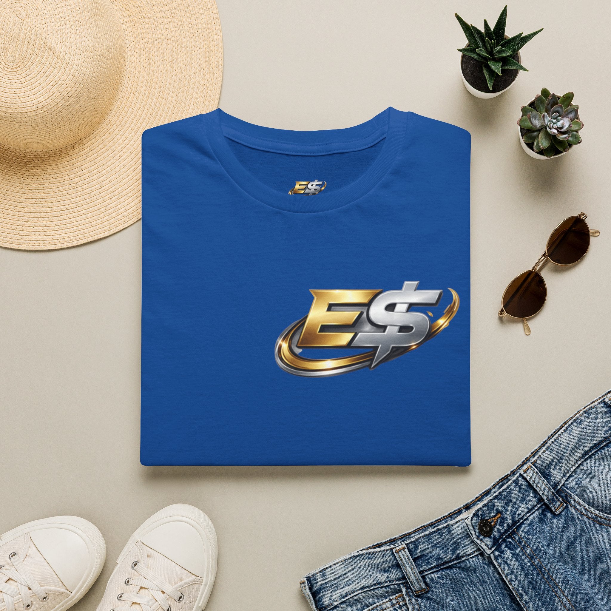 E Money Logo Graphic T‑Shirt — Metallic Gold & Silver Streetwear Tee