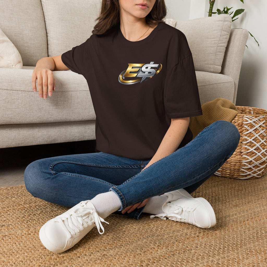 E Money Logo Graphic T‑Shirt — Metallic Gold & Silver Streetwear Tee