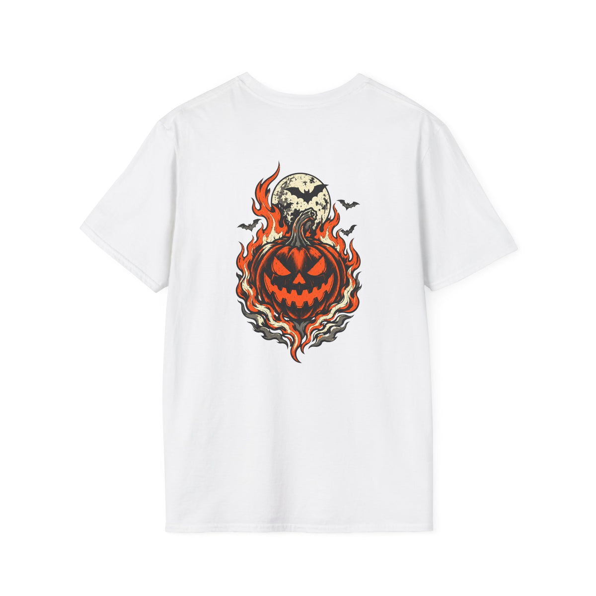 Halloween Jack-O'-Lantern Tee — Flaming Pumpkin with Full Moon Graphic