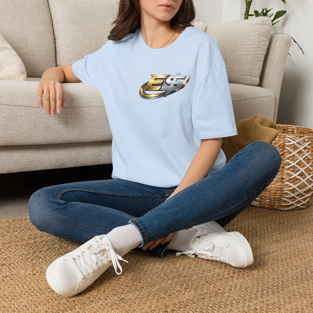 E Money Logo Graphic T‑Shirt — Metallic Gold & Silver Streetwear Tee