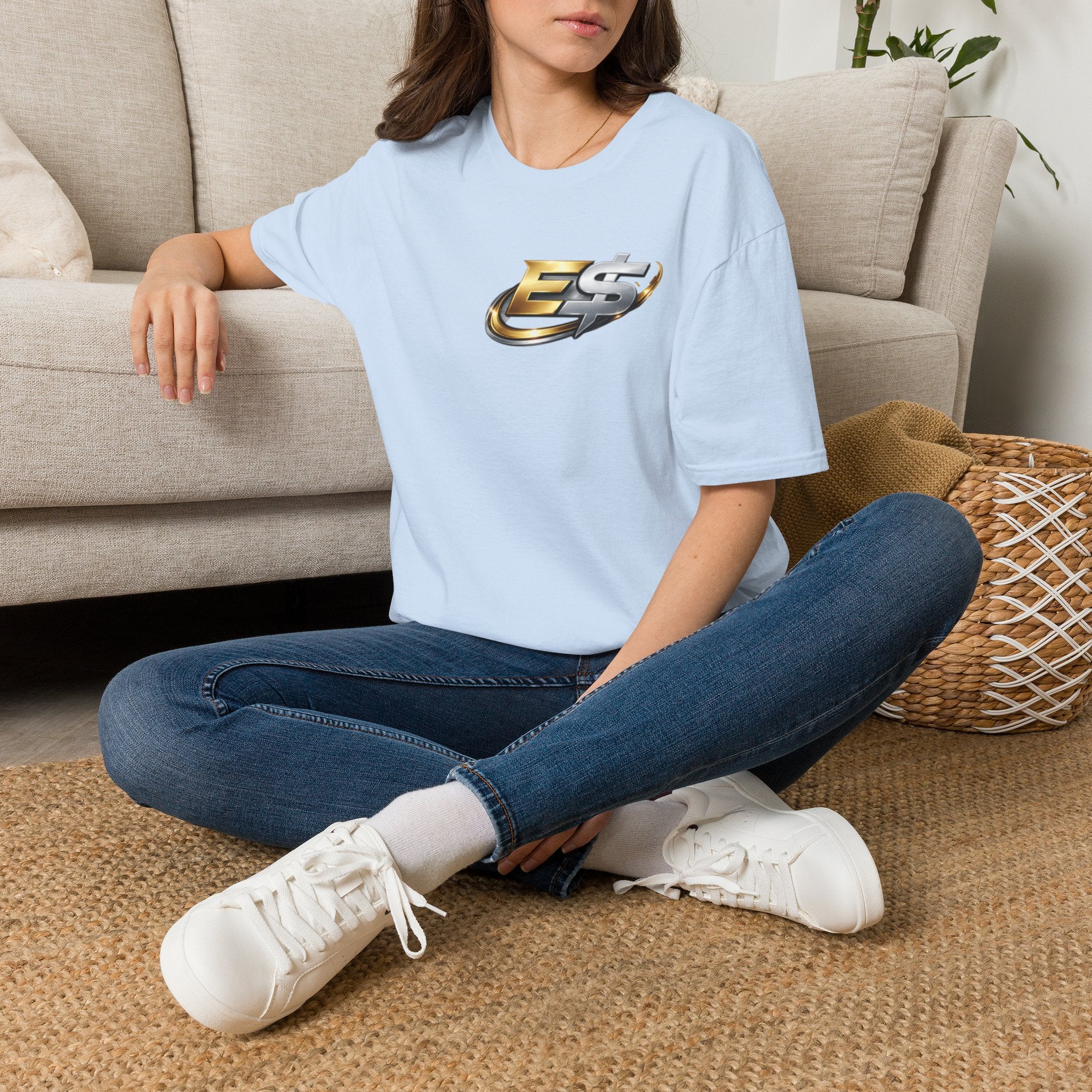 E Money Logo Graphic T‑Shirt — Metallic Gold & Silver Streetwear Tee