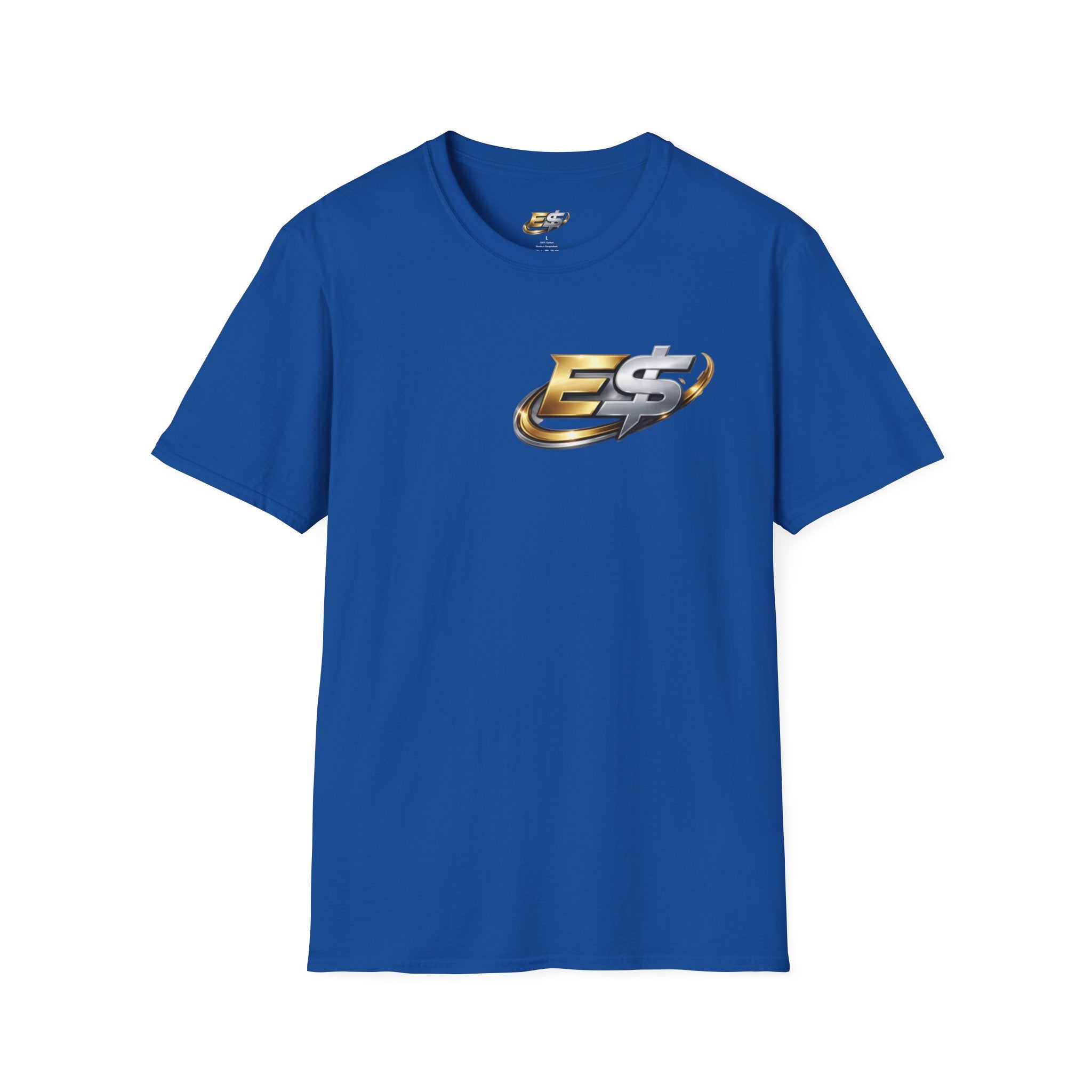 E Money Logo Graphic T‑Shirt — Metallic Gold & Silver Streetwear Tee