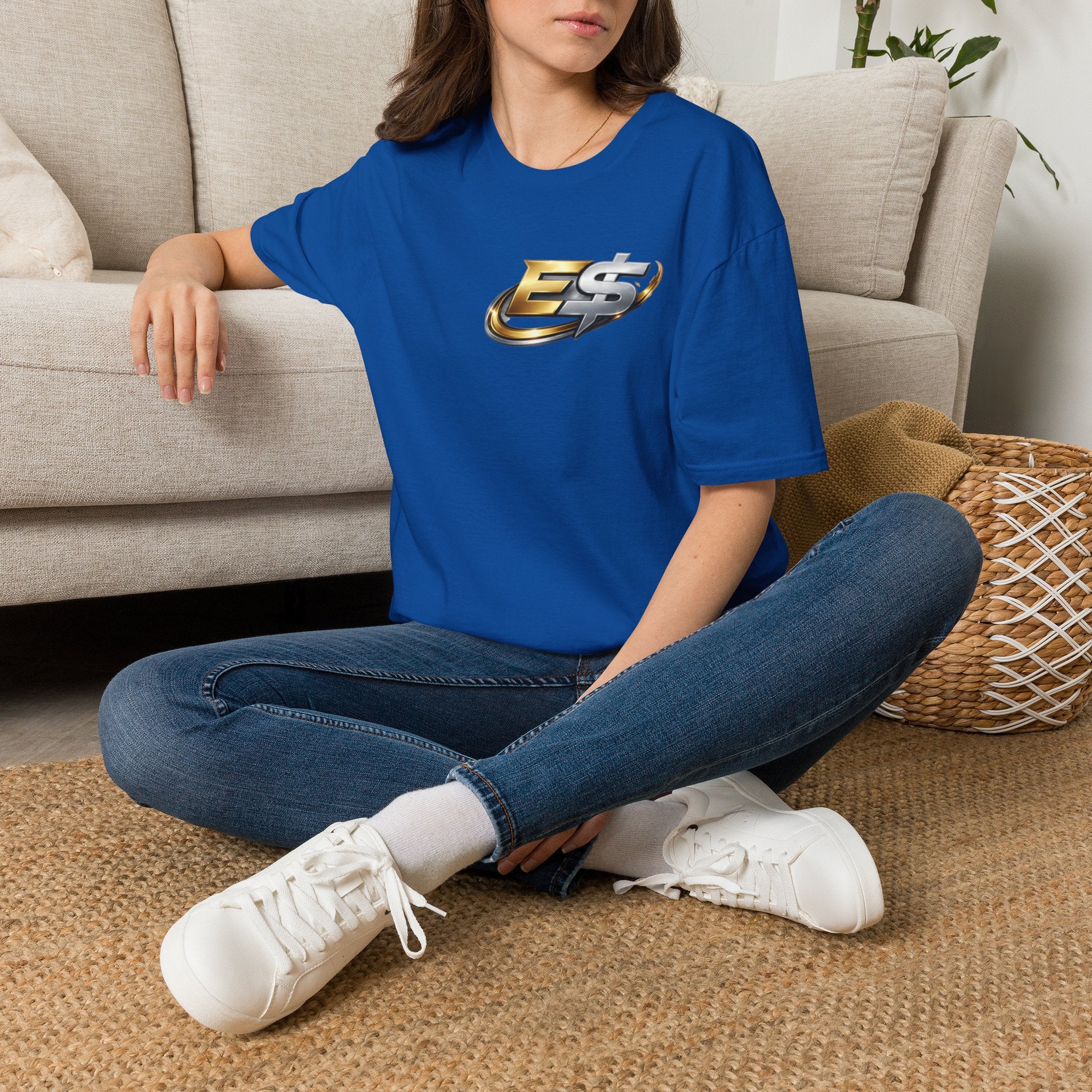 E Money Logo Graphic T‑Shirt — Metallic Gold & Silver Streetwear Tee