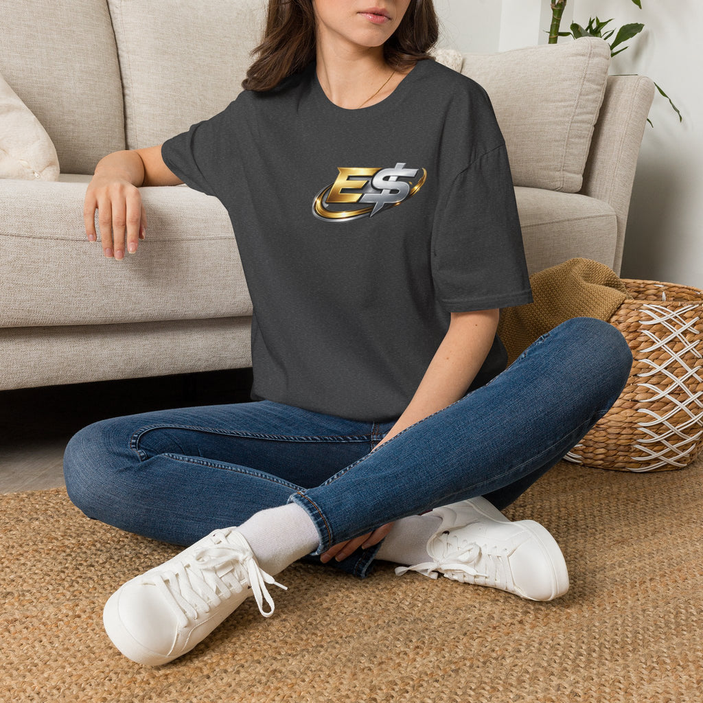 E Money Logo Graphic T‑Shirt — Metallic Gold & Silver Streetwear Tee