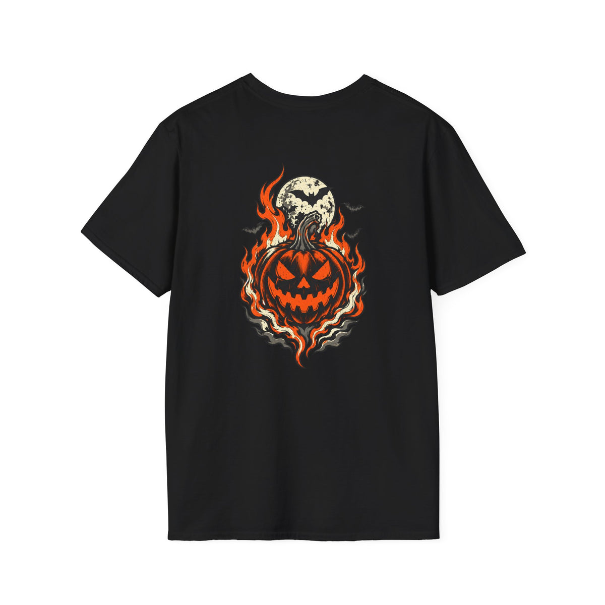 Halloween Jack-O'-Lantern Tee — Flaming Pumpkin with Full Moon Graphic