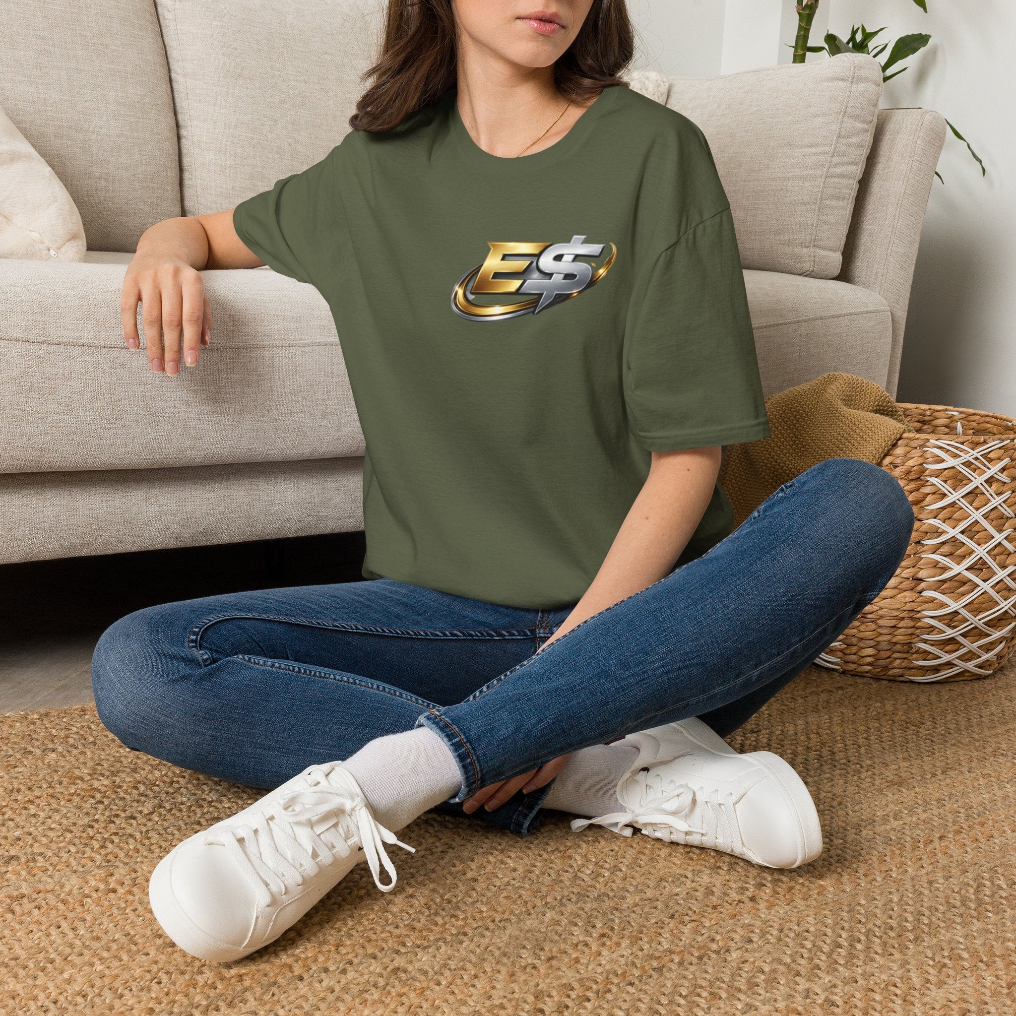 E Money Logo Graphic T‑Shirt — Metallic Gold & Silver Streetwear Tee