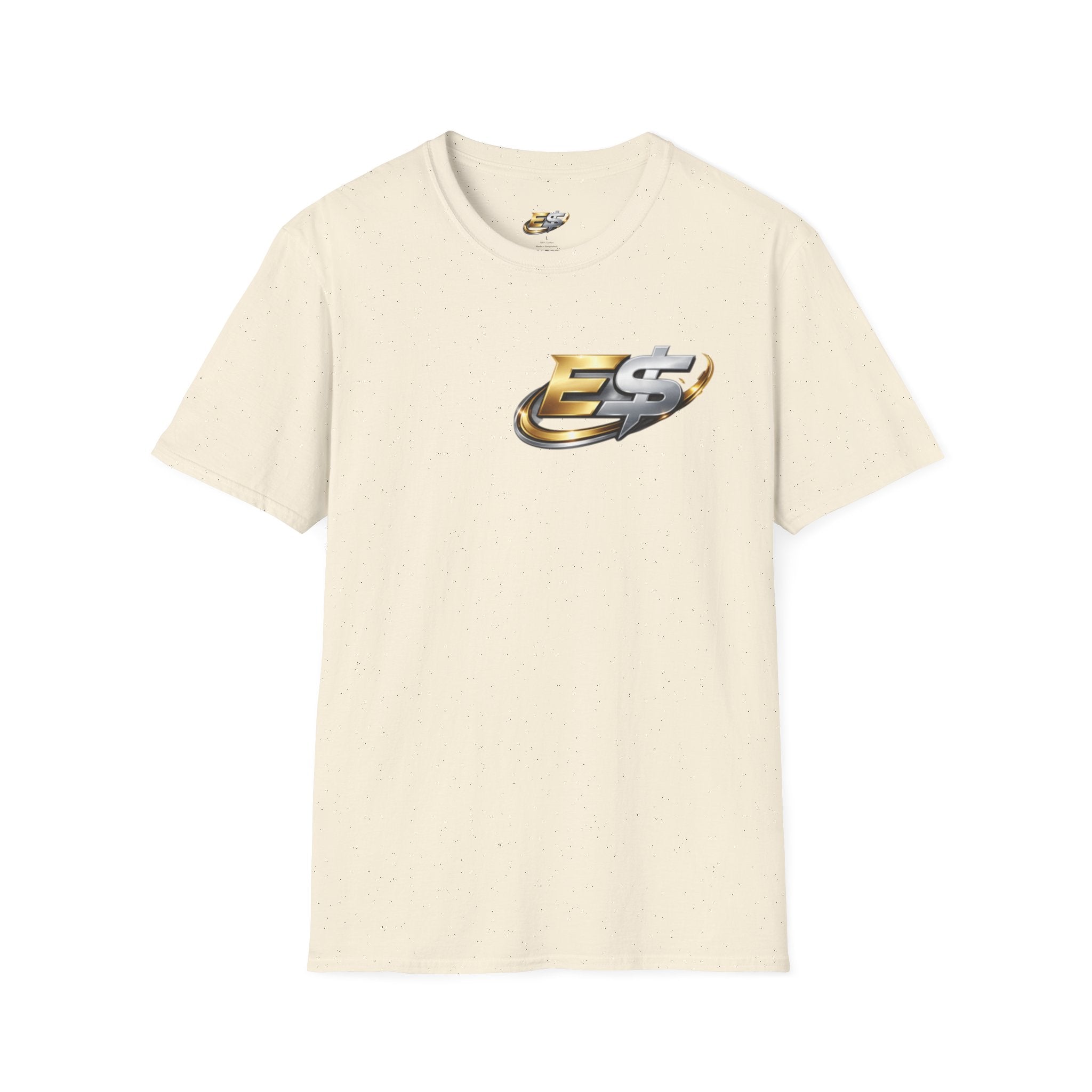 E Money Logo Graphic T‑Shirt — Metallic Gold & Silver Streetwear Tee