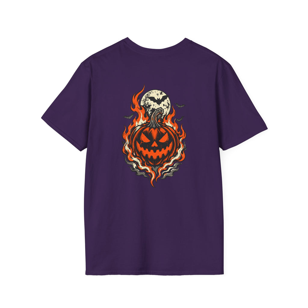 Halloween Jack-O'-Lantern Tee — Flaming Pumpkin with Full Moon Graphic