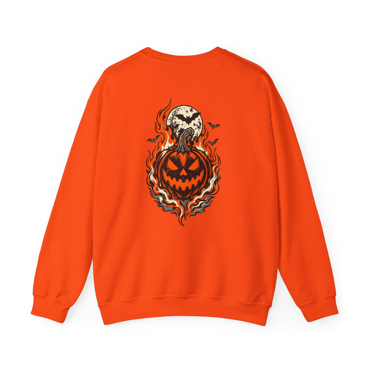 Crewneck Sweatshirt — Fiery Jack-o'-Lantern Moon Graphic (Halloween)