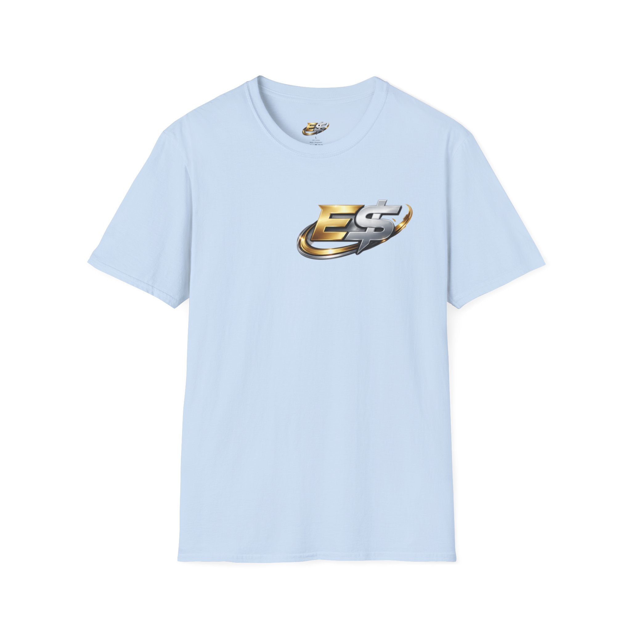 E Money Logo Graphic T‑Shirt — Metallic Gold & Silver Streetwear Tee