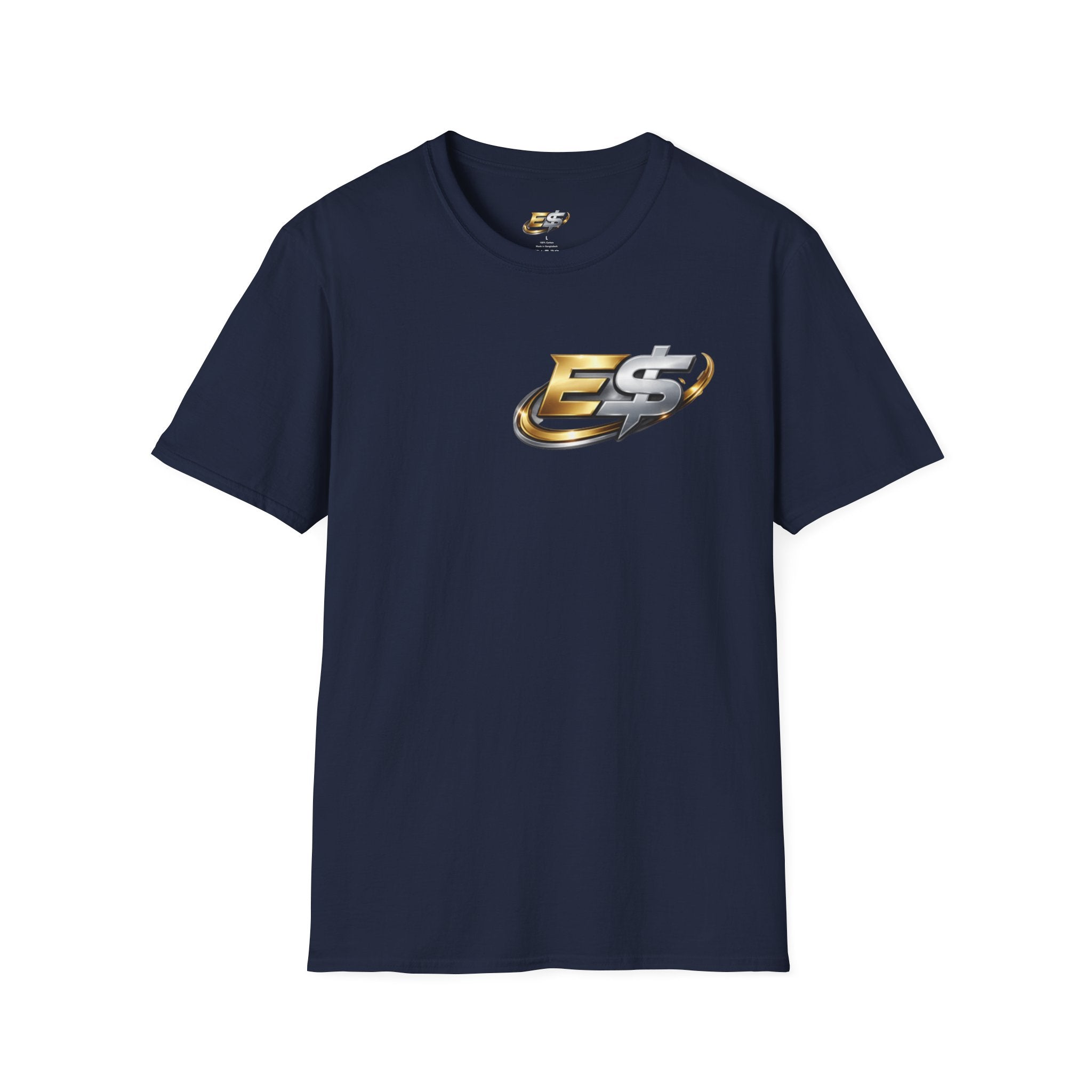 E Money Logo Graphic T‑Shirt — Metallic Gold & Silver Streetwear Tee