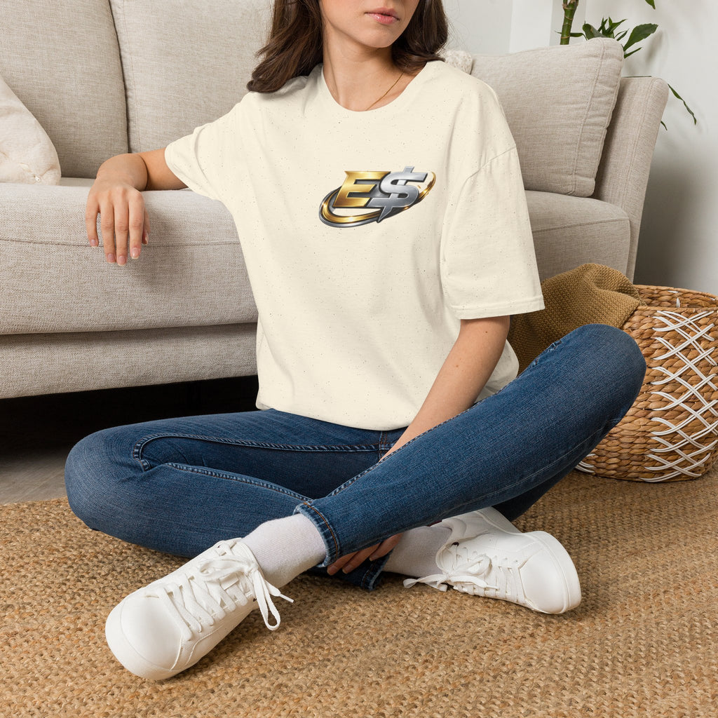 E Money Logo Graphic T‑Shirt — Metallic Gold & Silver Streetwear Tee