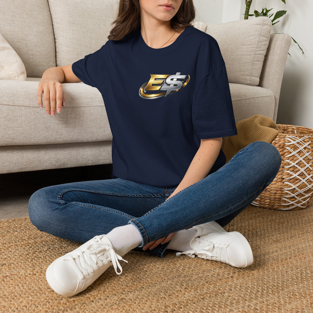 E Money Logo Graphic T‑Shirt — Metallic Gold & Silver Streetwear Tee
