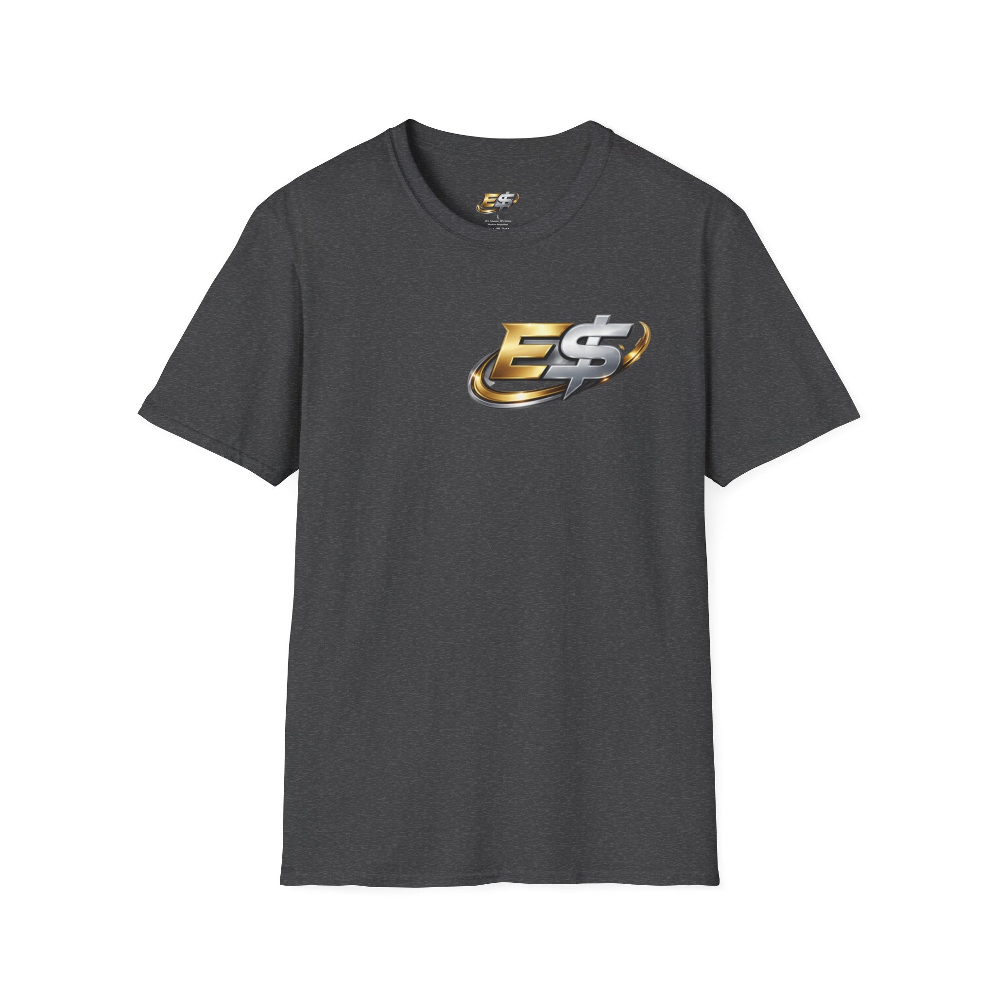 E Money Logo Graphic T‑Shirt — Metallic Gold & Silver Streetwear Tee