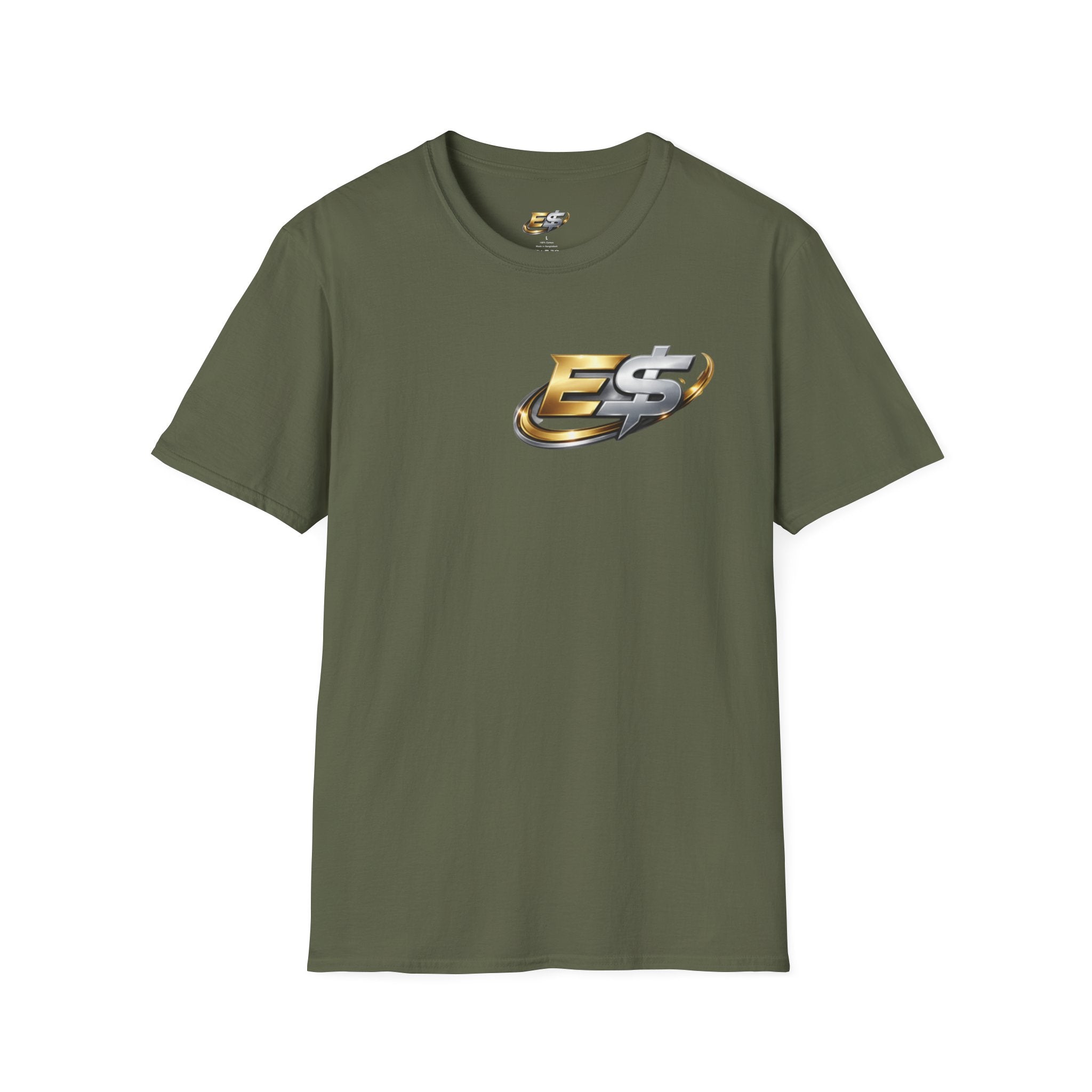 E Money Logo Graphic T‑Shirt — Metallic Gold & Silver Streetwear Tee