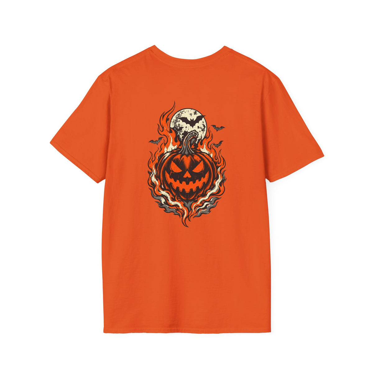 Halloween Jack-O'-Lantern Tee — Flaming Pumpkin with Full Moon Graphic