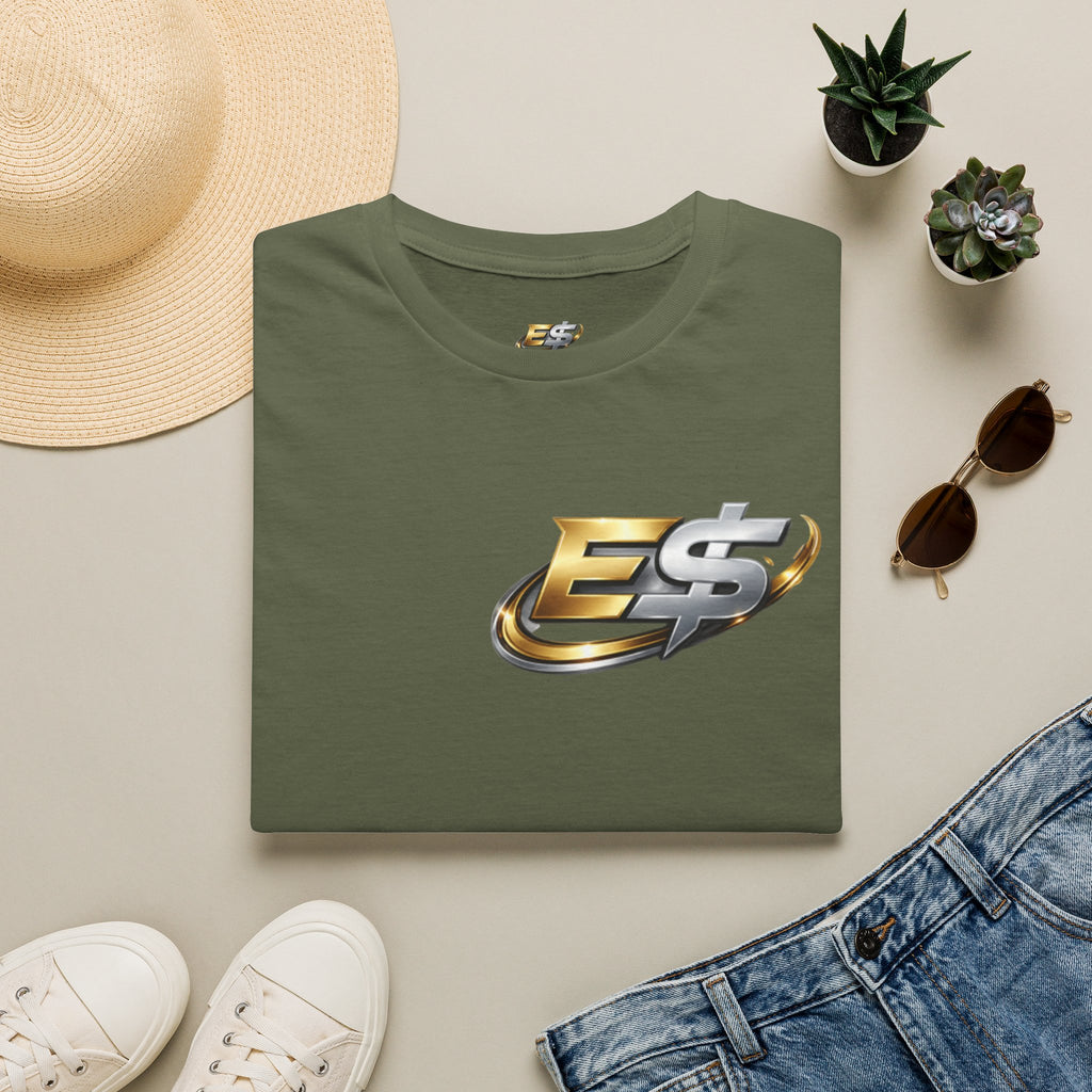 E Money Logo Graphic T‑Shirt — Metallic Gold & Silver Streetwear Tee